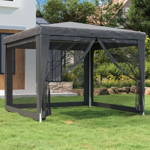 Qnhdfrt Partyzelt 3x3 m Anthrazit mit 4 Mesh-Seitenwänden und wasserfestem HDPE-Dach Robuster Eisenrahmen für Garten Grillpartys Camping und Outdoor-Events von Qnhdfrt