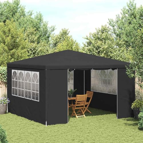 Qnhdfrt Partyzelt 4x4 m Anthrazit Gartenpavillon mit Seitenwänden UV und wasserbeständig für Gartenpartys Camping und Outdoor Events von Qnhdfrt