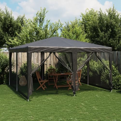 Qnhdfrt Partyzelt Anthrazit 4x4m mit 8 Mesh-Seitenteilen und robustem Eisenrahmen, HDPE wasserabweisendes Dach, UV-beständiger Gartenpavillon für Grillfest, Hochzeit, Event, Camping und Garten von Qnhdfrt
