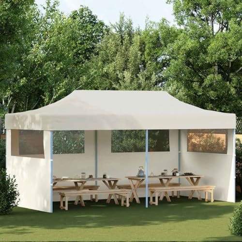 Qnhdfrt Partyzelt Faltbar 3x6 m Creme Wasserdichtes Pavillon für Garten Camping Grillabende mit PVC Fenstern und Stahlrahmen von Qnhdfrt