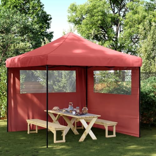 Qnhdfrt Partyzelt Faltbar Pop Up mit 2 Seitenteilen Burgunderrot 292 x 292 x 315 cm Robustes wasserdichtes Oxford Gewebe für Garten Grillpartys und Outdoor Events von Qnhdfrt
