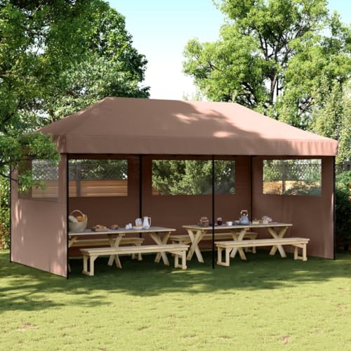 Qnhdfrt Partyzelt Faltbar Pop Up mit 3 Seitenteilen Braun 580 x 292 x 315 cm Wasserdichtes Oxford Gewebe für Garten Grillpartys Hochzeiten und Outdoor Events von Qnhdfrt