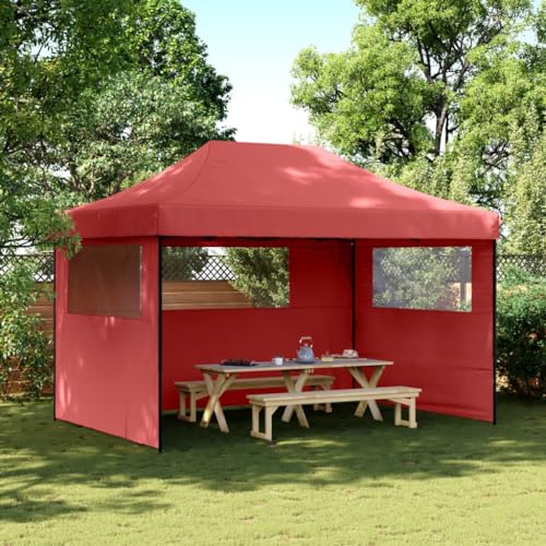 Qnhdfrt Partyzelt Faltbar Pop Up mit 3 Seitenteilen Burgunderrot 410 x 279 x 315 cm Wasserdichtes Oxford Gewebe für Garten Grillpartys Hochzeiten Events von Qnhdfrt