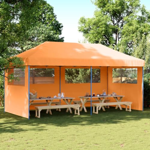Qnhdfrt Partyzelt Faltbar Pop Up mit 3 Seitenteilen Orange 580 x 292 x 315 cm Wasserdichtes Oxford Gewebe für Garten Grillpartys Hochzeiten Events von Qnhdfrt