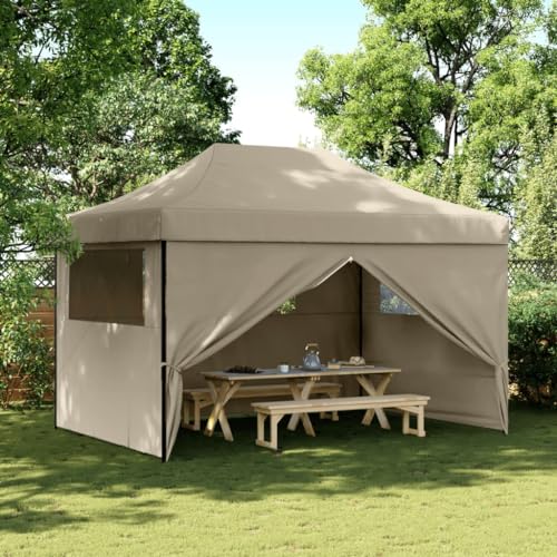 Qnhdfrt Partyzelt Faltbar Pop-Up mit 4 Seitenteilen Taupe 410 x 279 x 315 cm Wasserdichtes Oxford-Gewebe für Garten Grillpartys und Camping Robustes Stahlgestell mit PVC Beschichtung von Qnhdfrt