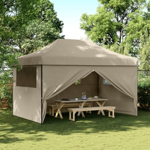 Qnhdfrt Partyzelt Faltbar Pop Up mit 4 Seitenteilen Taupe 440 x 292 x 315 cm Wasserdichtes Oxford Gewebe für Garten Grillpartys und Outdoor Events von Qnhdfrt