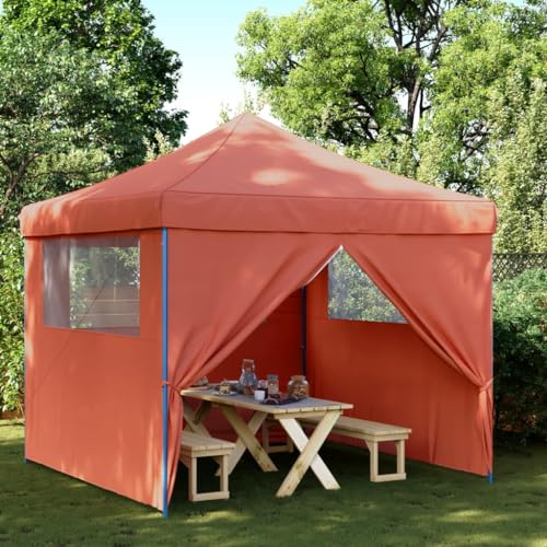 Qnhdfrt Partyzelt Faltbar Pop Up mit 4 Seitenteilen Terrakottarot 292 x 292 x 315 cm Wasserdichtes Oxford Gewebe für Garten Grillpartys und Camping von Qnhdfrt