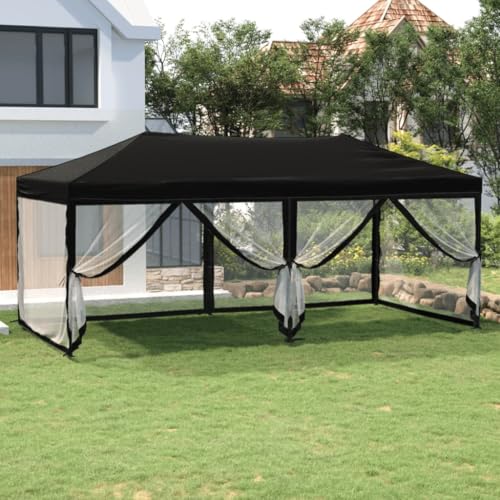 Qnhdfrt Partyzelt Faltbar mit Seitenwänden 3x6 m Schwarz Grillpavillon Gartenpavillon für Camping Picknicks und Outdoor Veranstaltungen von Qnhdfrt