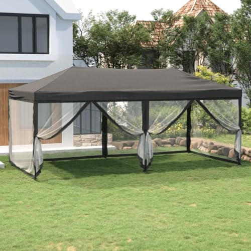 Qnhdfrt Partyzelt Faltbar mit Seitenwänden Anthrazit 3x6 m Robuster Pavillon für Garten Camping und Grillpartys und wasserdicht von Qnhdfrt
