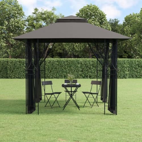 Qnhdfrt Pavillon Garten 300x300x270 cm Anthrazit Stahlrahmen mit Doppeldach und Mesh-Seitenwänden Wasserdicht und Stabil für Camping Grillpartys und Outdoor-Events von Qnhdfrt