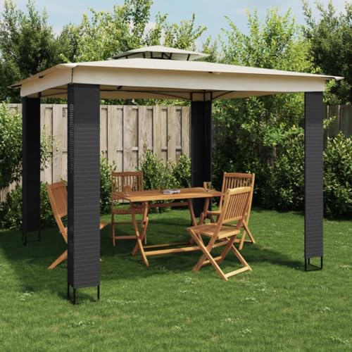 Qnhdfrt Pavillon mit Doppeldach 2,94x2,94 m Anthrazit Gartenzelt aus Stahl und Rattan für Terrasse Garten und Camping Robust und Wasserdicht von Qnhdfrt