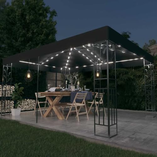 Qnhdfrt Pavillon mit Doppeldach und LED Lichterkette 3x4 m Anthrazit Robuster Gartenpavillon für Outdoor Events wie Grillabende und Hochzeitsfeiern von Qnhdfrt