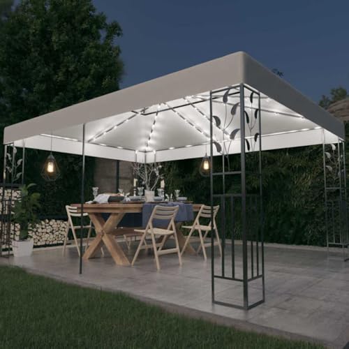 Qnhdfrt Pavillon mit Doppeldach und LED Lichterkette 3x4 m Weiß Robuster Gartenpavillon aus Stahl für Outdoor Events wie Grillabende und Hochzeiten von Qnhdfrt
