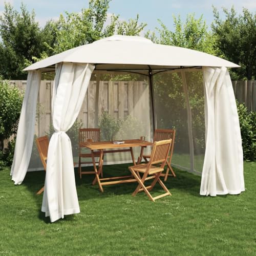 Qnhdfrt Pavillon mit Doppeldach und Netzwänden 2,93x2,93 m Gartenzelt aus Stahl Creme UV-beständig und wasserdicht für Garten Camping und Outdoor-Events von Qnhdfrt