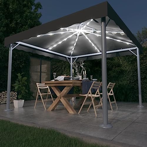 Qnhdfrt Pavillon mit LED Lichterkette 300x300 cm Anthrazit Aluminium Gartenpavillon für Grillpartys und Outdoor Events Solarenergie betrieben mit Oxford Stoff Dach Qnhdfrt Pavillon mit LED Lichterkette 300x300 cm Anthrazit Aluminium Gartenpavillon für Grillpartys und Outdoor Events Solarenergie betrieben mit Oxford Stoff Dach von Qnhdfrt