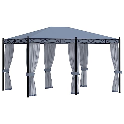 Qnhdfrt Pavillon mit Mückennetz 3x4 m Anthrazit Stahl Aluminium Gartenpavillon mit UV Schutz für Camping Grillpartys und Outdoor Events von Qnhdfrt
