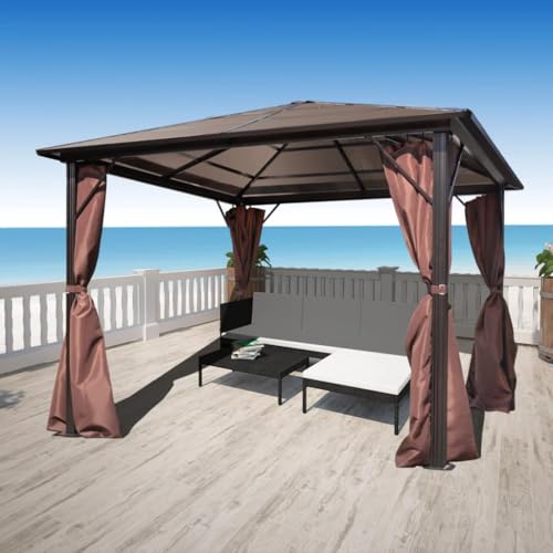 Qnhdfrt Pavillon mit Vorhängen Braun 300 x 300 cm Aluminium Rahmen PC-Platten Dach UV-Schutz Elegantes Design für Garten Party Camping und Outdoor Events Qnhdfrt Pavillon mit Vorhängen Braun 300 x 300 cm Aluminium Rahmen PC-Platten Dach UV-Schutz Elegantes Design für Garten Party Camping und Outdoor Events von Qnhdfrt