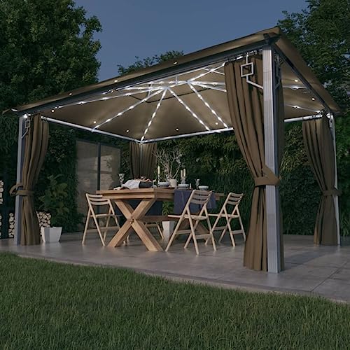 Qnhdfrt Pavillon mit Vorhängen und LED Lichterkette 400x300 cm Taupe Aluminium Stahl Gartenpavillon mit Netzfenstern für Grillpartys Familienfeiern Outdoor Events Qnhdfrt Pavillon mit Vorhängen und LED Lichterkette 400x300 cm Taupe Aluminium Stahl Gartenpavillon mit Netzfenstern für Grillpartys Familienfeiern Outdoor Events von Qnhdfrt