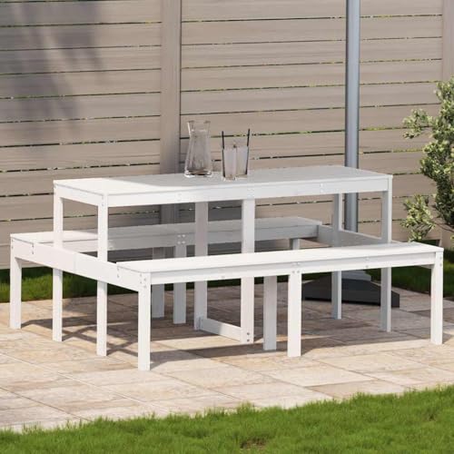 Qnhdfrt Picknicktisch aus Massivholz Kiefer Weiß 160x134x75 cm Outdoor Garten Tisch mit Latten-Design für Terrasse Balkon und Camping von Qnhdfrt