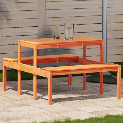 Qnhdfrt Picknicktisch aus Massivholz Kiefer in Wachsbraun 110x134x75 cm Robuster Outdoor Gartentisch für Garten Terrasse Balkon und Camping mit Stabiler Latten-Konstruktion von Qnhdfrt