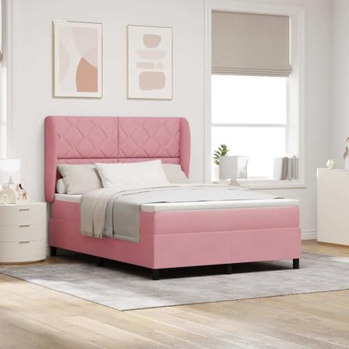Qnhdfrt Pinkes Samt Boxspringbett mit Matratze 140 x 200 cm Gemütliche Taschenfederkernmatratze mit Atmungsaktivem Schaum und Abnehmbarem Bezug für Schlafzimmer Doppelbett von Qnhdfrt