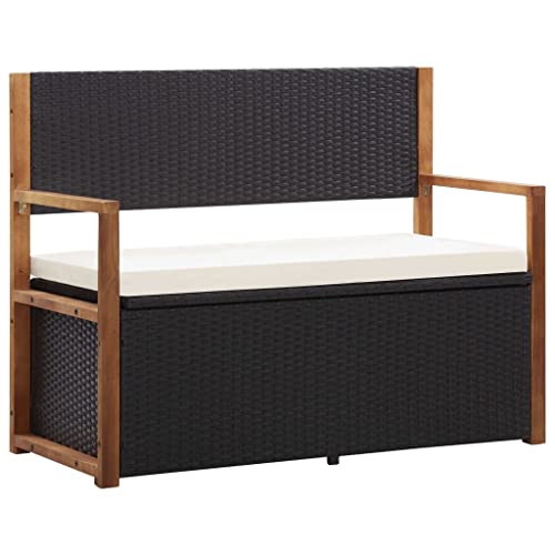 Qnhdfrt Poly Rattan Aufbewahrungsbank mit Stauraum 115 cm Gartenbank Outdoor Schwarz Massivholz Akazie Abnehmbares Kissen für Balkon Garten Terrasse Qnhdfrt Poly Rattan Aufbewahrungsbank mit Stauraum 115 cm Gartenbank Outdoor Schwarz Massivholz Akazie Abnehmbares Kissen für Balkon Garten Terrasse von Qnhdfrt