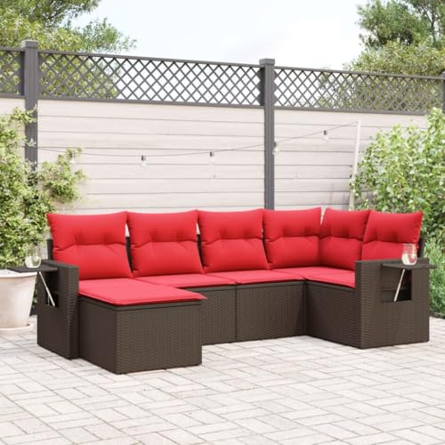 Qnhdfrt Polyrattan Gartenmöbel Set Braun 6-teilig mit Roten Kissen Klappbare Beistelltische 62 cm Breit Modernes Balkonmöbel für Garten Terrasse und Kleine Balkone Qnhdfrt Polyrattan Gartenmöbel Set Braun 6-teilig mit Roten Kissen Klappbare Beistelltische 62 cm Breit Modernes Balkonmöbel für Garten Terrasse und Kleine Balkone von Qnhdfrt