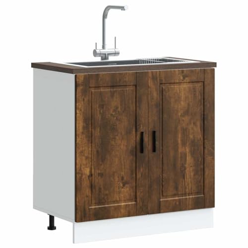 Qnhdfrt Porto Spülenunterschrank Küchenschrank Räuchereiche 80x46x81,5 cm mit verstellbaren Füßen für Küchenaufbewahrung und optimierten Stauraum von Qnhdfrt