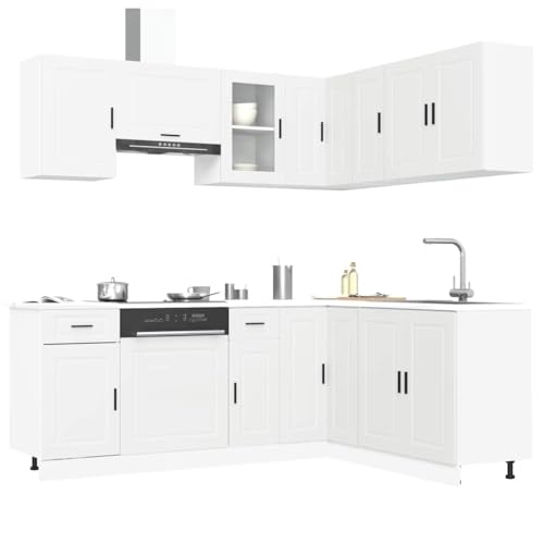 Qnhdfrt Porto Weiß 11-teiliges Küchenschrank-Set aus Holzwerkstoff mit Glas für Küchen mit viel Stauraum und verstellbaren Füßen Elegantes Design von Qnhdfrt