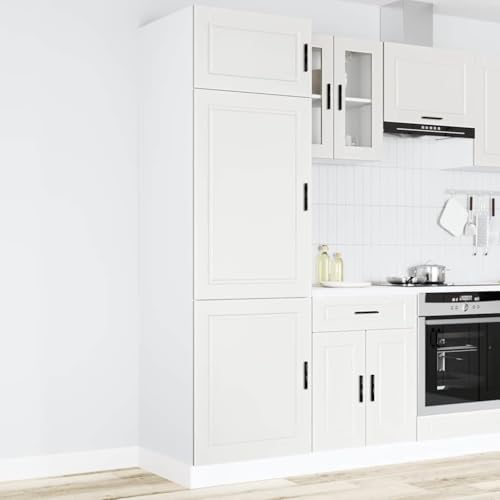 Qnhdfrt Porto Weißer Küchenschrank aus Holzwerkstoff mit verstellbaren Füßen 60x57x207cm viel Stauraum für Küchenaufbewahrung als Vorratsschrank oder Apothekerschrank von Qnhdfrt