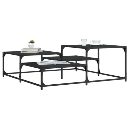 Qnhdfrt Quadratischer Couchtisch Schwarz Holzwerkstoff Metall Höhenverstellbar 107x107x40 cm Stabiles Design für Wohnzimmer Beistelltisch Nachttisch von Qnhdfrt