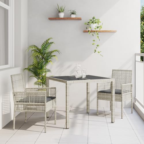 Qnhdfrt Quadratischer Gartentisch mit 2 Stühlen Hellgrau Poly Rattan Essgruppe für Terrasse Balkon Garten von Qnhdfrt