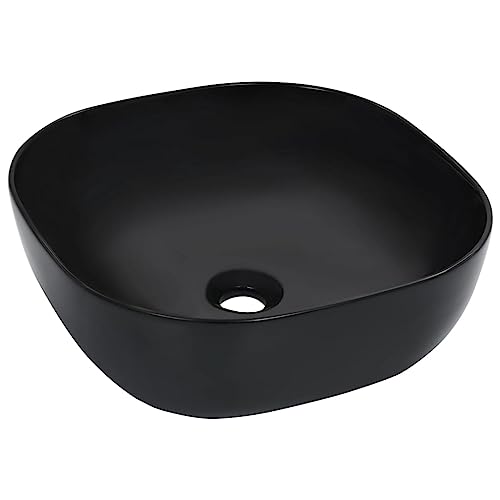 Qnhdfrt Quadratisches Waschbecken aus Keramik 42,5 x 42,5 x 14,5 cm Schwarz Modernes Aufsatzwaschbecken mit Hochglanz Finish für Badezimmer Gäste WC und Camping von Qnhdfrt