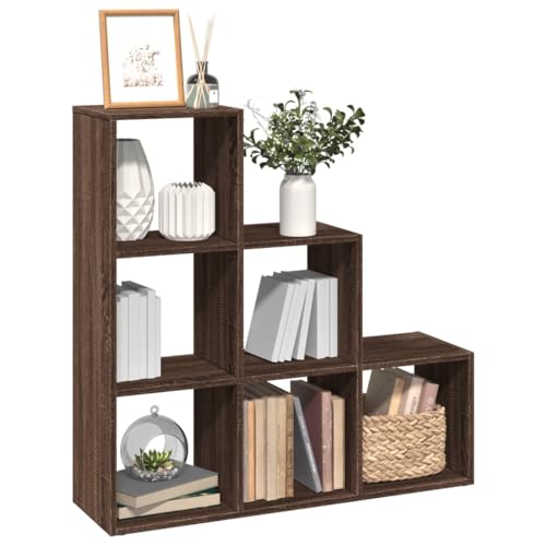 Qnhdfrt Raumteiler Bücherregal 3 Etagen Braun Eichen-Optik Holzwerkstoff 99x29x99 cm Schmal Regal mit 6 Würfelfächern als Raumteiler für Wohnzimmer Büro Schlafzimmer von Qnhdfrt