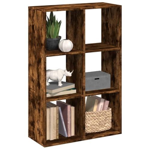 Qnhdfrt Raumteiler Bücherregal Schmal Hoch Regal Räuchereiche Holzwerkstoff 69,5x29x103,5 cm Modern Geometrisch Robust Langlebig mit 6 Fächern für Wohnzimmer Büro Schlafzimmer von Qnhdfrt