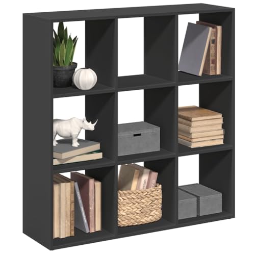 Qnhdfrt Raumteiler Bücherregal Schwarz Holzwerkstoff 102x29x103,5 cm Modernes Design 9 Fächer Regal Schmal Hoch Für Wohnzimmer Büro Schlafzimmer von Qnhdfrt