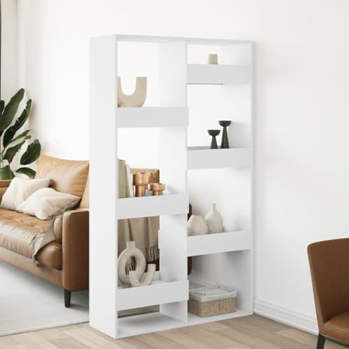 Qnhdfrt Raumteiler Weiß Bücherregal Hochschrank Schmal 100x33x175 cm Holzwerkstoff mit 8 Fächern Modernes Design Stauraum für Wohnzimmer von Qnhdfrt