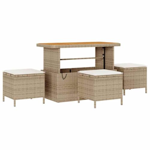 Qnhdfrt Rechteckige Rattan Essgruppe 4 Personen Set Beige Outdoor Gartenmöbel mit Polstern UV Beständig für Balkon Terrasse Qnhdfrt Rechteckige Rattan Essgruppe 4 Personen Set Beige Outdoor Gartenmöbel mit Polstern UV Beständig für Balkon Terrasse von Qnhdfrt