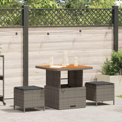 Qnhdfrt Rechteckiger Gartentisch Set Grau 80 cm mit 2 Hockern Modernes Design Wetterfestes Poly Rattan Material für Balkon Garten Terrasse Qnhdfrt Rechteckiger Gartentisch Set Grau 80 cm mit 2 Hockern Modernes Design Wetterfestes Poly Rattan Material für Balkon Garten Terrasse von Qnhdfrt