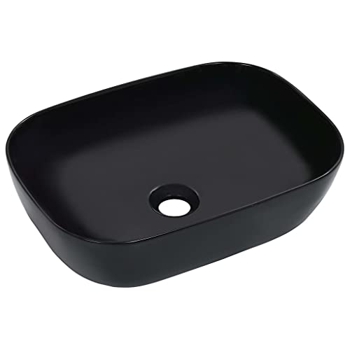 Qnhdfrt Rechteckiges Waschbecken aus Keramik 45,5 x 32 x 13 cm Hochglanz Schwarz Modernes Aufsatzwaschbecken für Badezimmer Gäste WC und Camping von Qnhdfrt