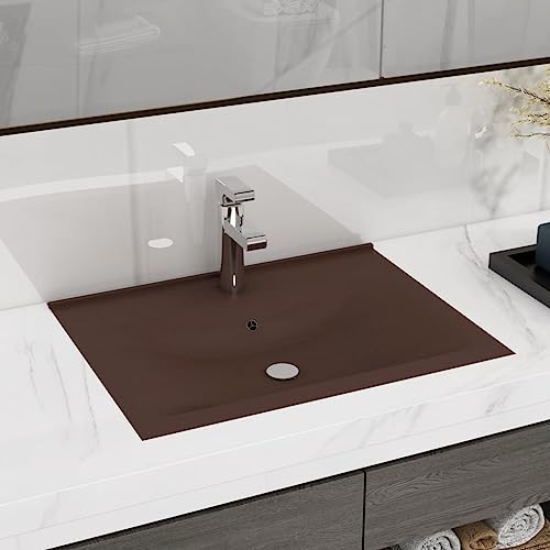 Qnhdfrt Rechteckiges Waschbecken aus Premium Keramik Matt Dunkelbraun 60x46 cm Modernes Design mit Überlaufloch für Badezimmer Gäste WC Küche und Garage von Qnhdfrt