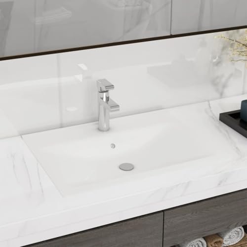 Qnhdfrt Rechteckiges Waschbecken aus Premium-Keramik Matt-Weiß 60x46 cm Modernes Design für Badezimmer Gäste WC Küche und Garage von Qnhdfrt