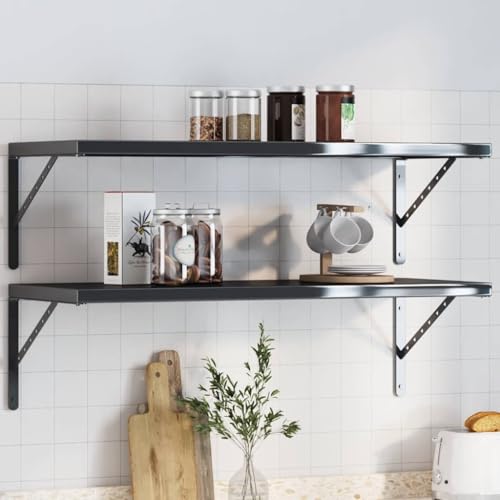 Qnhdfrt Regalträger Set 4 Stück Wandhalterung Schwarz Edelstahl 40x2,5x25 cm für Wandregal Bücherregal Küchenregal Bad DIY Platzsparend Robust von Qnhdfrt