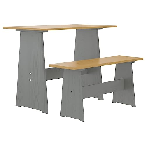 Qnhdfrt Reine Esstisch mit Sitzbank Kleiner Massivholz Kiefer Tisch Set Honigbraun Grau für Esszimmer Küche Balkon Robust und Langlebig mit Einfacher Anpassung von Qnhdfrt