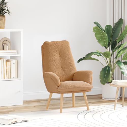 Qnhdfrt Relaxsessel Beige aus Lockenwollstoff Moderner Loungesessel mit Holzrahmen Bequemer Sessel für Wohnzimmer Schlafzimmer 60 cm Sitzbreite von Qnhdfrt