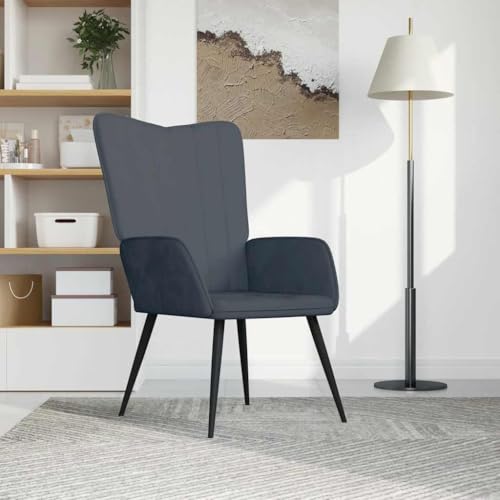 Qnhdfrt Relaxsessel Dunkelgrau Samt mit Schaumstoffpolsterung und Stahlrahmen für Wohnzimmer Schlafzimmer oder Balkon – Bequemer Loungesessel mit gerader Ziernaht von Qnhdfrt