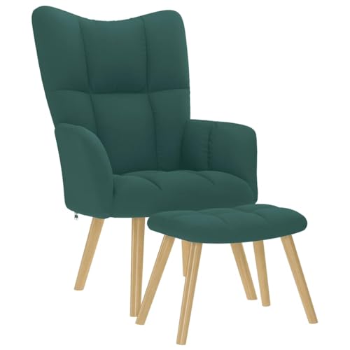 Qnhdfrt Relaxsessel Dunkelgrün mit Fußhocker 61,5x69x95,5 cm Stoffbezug Polyester Holz-Metall-Rahmen Plüschige Polsterung Modernes Design für Wohnzimmer Balkon Schlafzimmer von Qnhdfrt