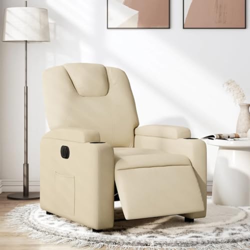 Qnhdfrt Relaxsessel Elektrisch mit Liegefunktion Creme Stoff Fernsehsessel Bequem für Wohnzimmer Schlafzimmer von Qnhdfrt