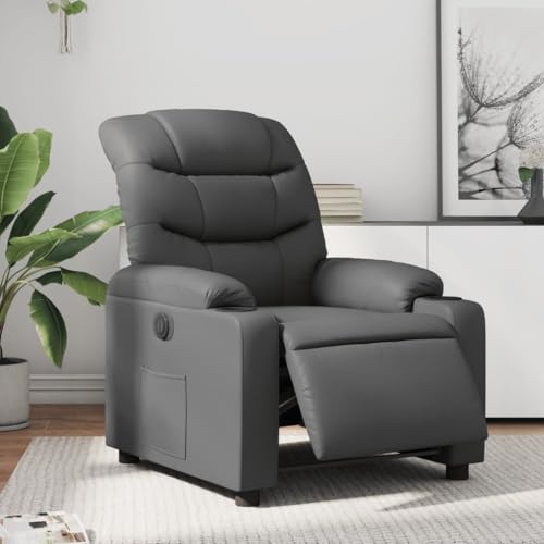 Qnhdfrt Relaxsessel Elektrisch mit Liegefunktion Kunstleder Grau für Wohnzimmer Schlafzimmer Bequemer Fernsehsessel mit Automatikfunktion und Seitentasche von Qnhdfrt