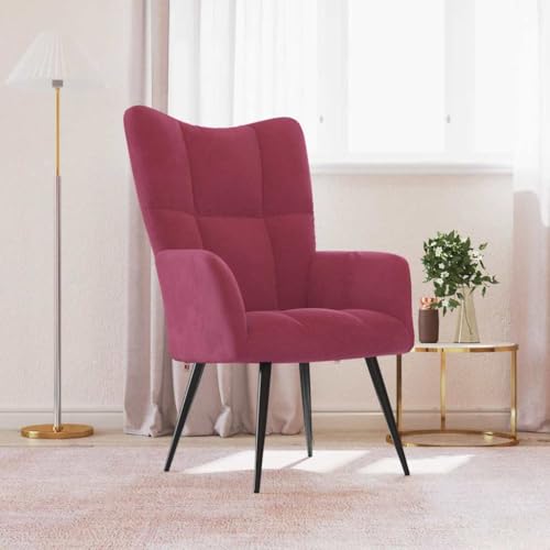 Qnhdfrt Relaxsessel Weinrot Samt Modern Elegant mit Stahlgestell für Wohnzimmer Schlafzimmer Bequem und Langlebig Komfortabler Sessel mit Blockmuster von Qnhdfrt